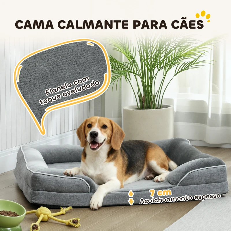 PawHut Cama para Cães com Base Antiderrapante Capa Lavável 91,5x68,5x16,5 cm Cinza