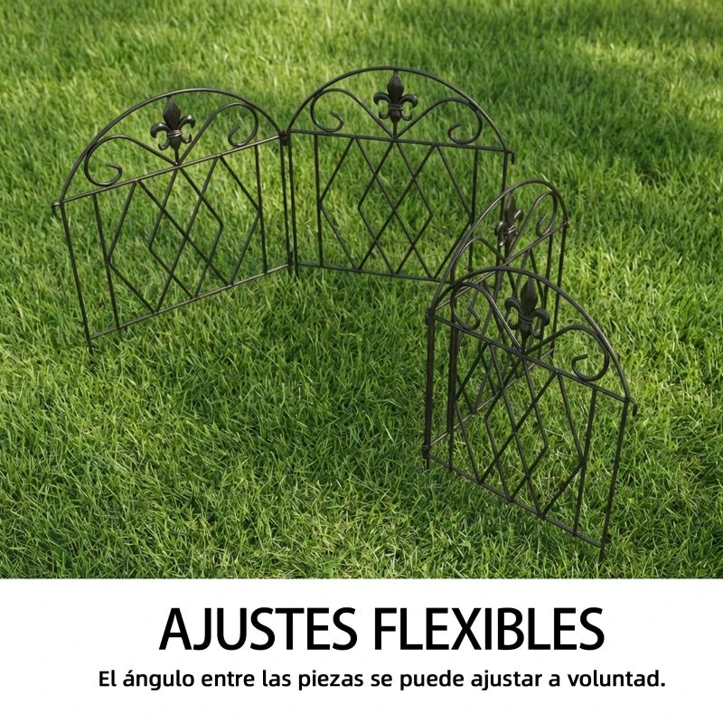 Outsunny Set de 4 Vallas Metálicas de Jardín con Diseño Arqueado, 125x56 cm, Negro