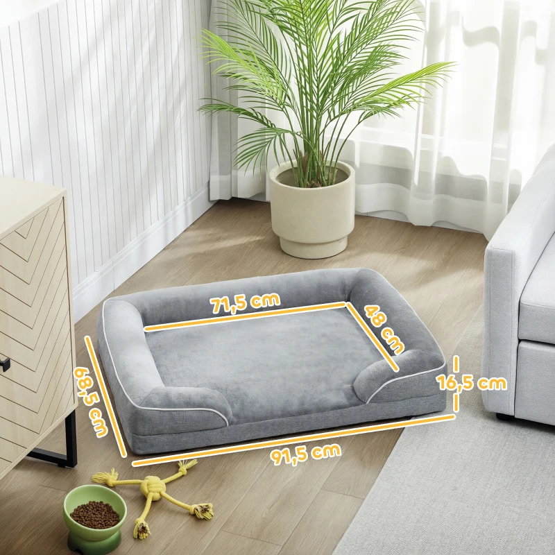 PawHut Cama para Perros Medianos Cama para Gatos con Base Antideslizante Funda Extraíble y Lavable 91,5x68,5x16,5 cm Gris