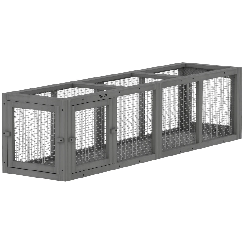PawHut Outdoor Cat Tunnel, Wooden Play Cat Enclosure, Extendable Pet Run with 3 Doors, for Indoor and Outdoor Use, Grey
