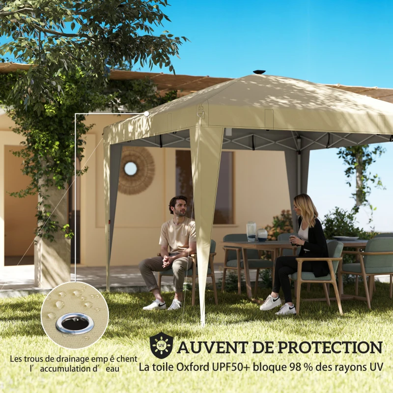 Outsunny Tonnelle de jardin 3 x 3 m avec éclairage pop up tente pliante réglable en hauteur télécommande sac de transport crème