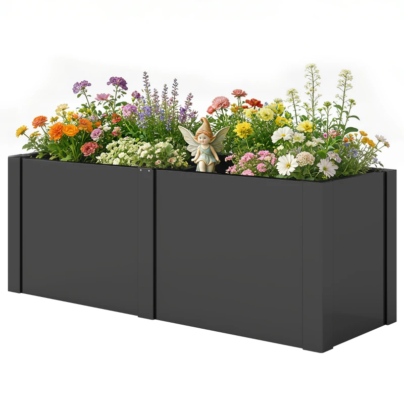 Outsunny metalen verhoogde plantenbak van gegalvaniseerd staal, 150 x 53 x 55 cm, met scheidingswand, zwart