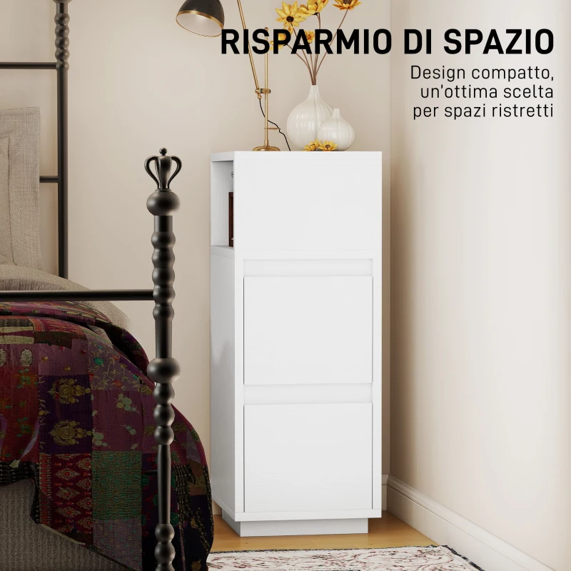 HOMCOM Set di 2 Comodini con 2 Cassetti e Ripiano Aperto Moderni e Salvaspazio, 25x30x65 cm, Bianco
