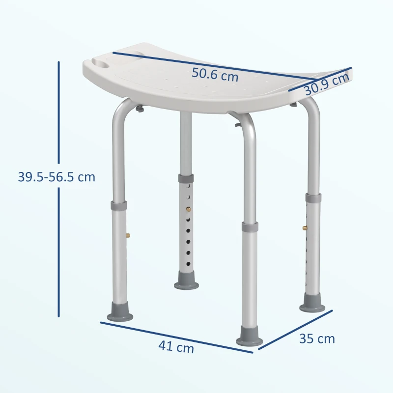 HOMCOM Sgabello Sedile Sedia per Doccia Bagno, Antiscivolo, Altezza Regolabile