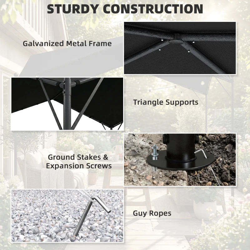 Outsunny Pergola Altana 3x3m Wodoodporna Stabilna Zimoodporna Ochrona Przed Słońcem ze Skośnym Dachem Wzmocnienia Trójkątne