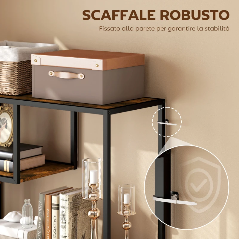 HOMCOM Mobile Libreria a 7 Livelli in Legno e Acciaio Stile Industriale, 83x34x180 cm, Marrone