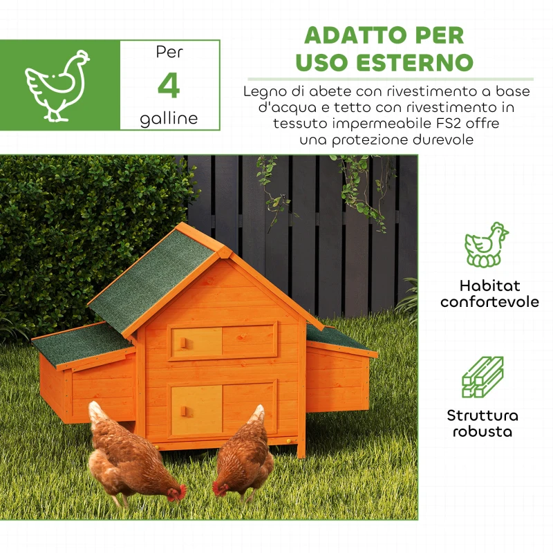 PawHut Gabbia per Galline in Legno con Tetto Impermeabile, Pollaio Prefabbricato da Esterno, 160x98.5x107cm