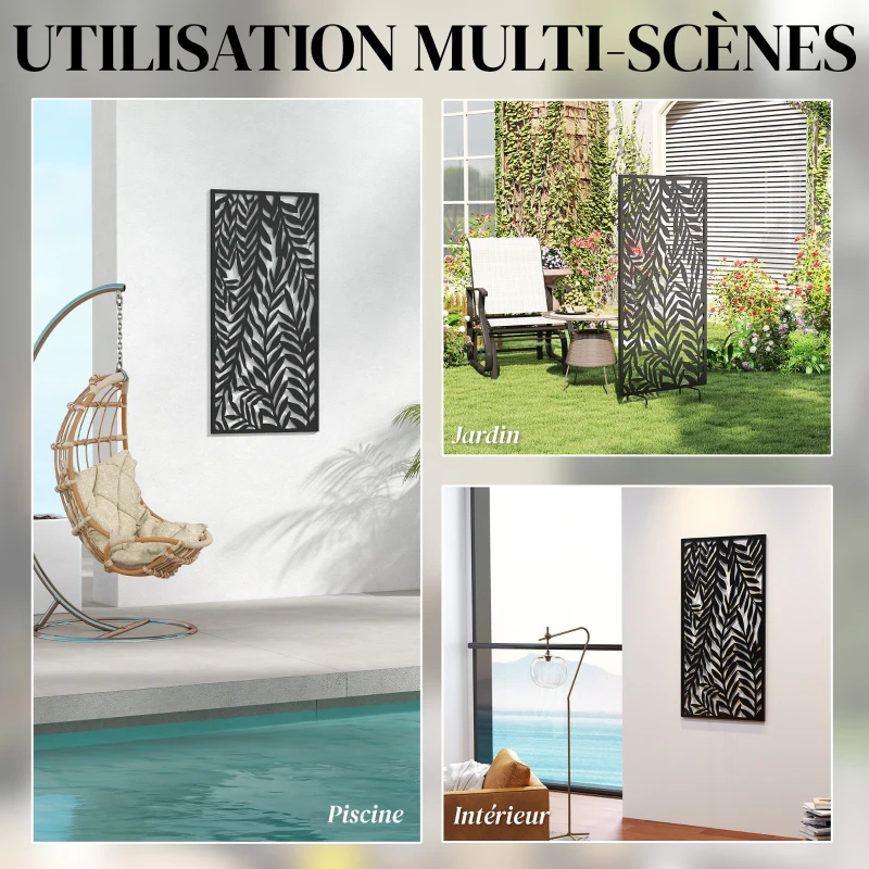 Outsunny Panneau Brise Vue décoratif Extérieur, Claustra Décoratif Jardin à motif découpé en feuilles, 130 x 65 cm, Noir