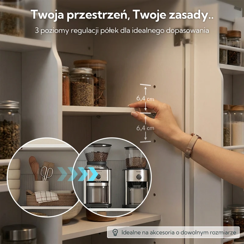 HOMCOM Szafka kuchenna Bufet z 2 drzwiami, 8 półkami drzwiowymi, 2 szufladami, Wysoki szafka z regulowanymi półkami, Nowoczesny schowek na zapasy do salonu, Biały, 60 x 40 x 159 cm