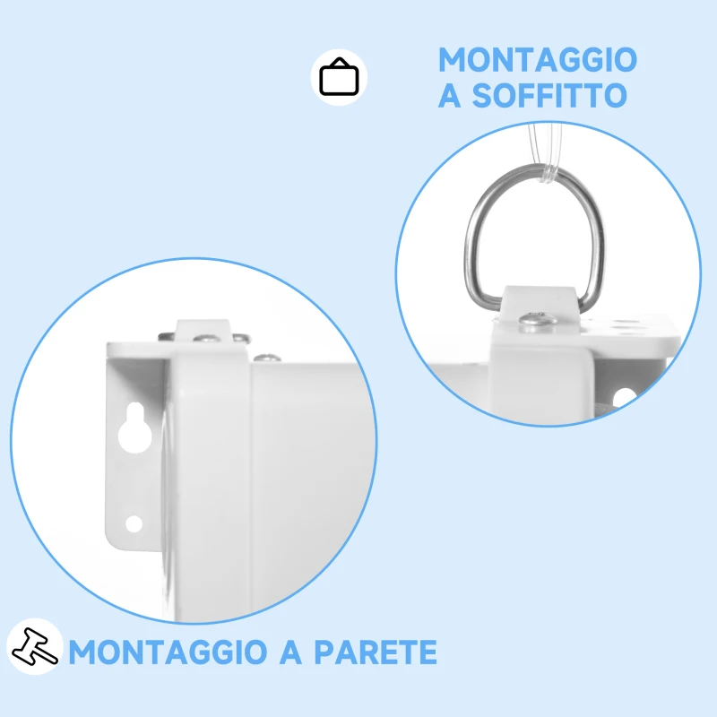 HOMCOM Telo Proiettore 80" 16:9 con Corda di Regolazione, in Plastica e Metallo, 187x8x150 cm, Bianco