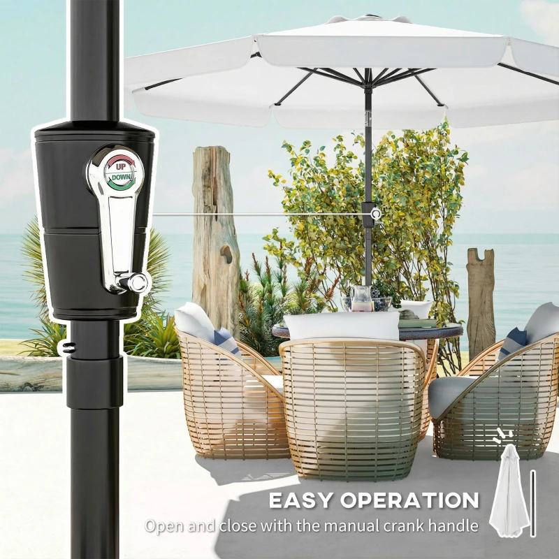 Outsunny 3 m Garden Parasol with Tilt Mechanism & Crank Handle, UPF 30+ Patio Umbrella Outdoor Table Umbrella, Cream White