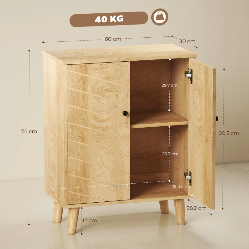 HOMCOM Mobile Multiuso Stile Vintage in Legno con Due Ripiani interni, 60x30x76cm