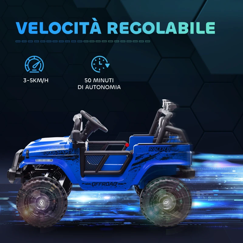 AIYAPLAY Macchina per Bambini Elettrica Fuoristrada 12V con Doppio Motore, Età 3-6 Anni, Telecomando e Luci, Blu