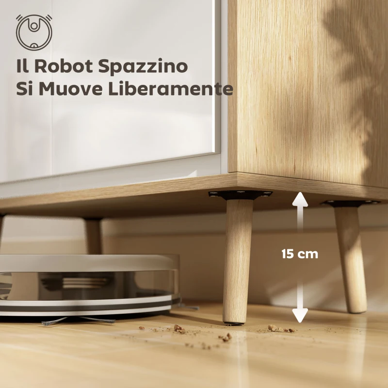 HOMCOM Credenza Moderna a 2 Ante con Ripiano Regolabile, 72x35x77 cm, Bianco Lucido e Rovere