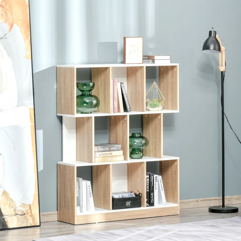HOMCOM Mobile Libreria a 8 Ripiani per Soggiorno e Camera da Letto, in Legno, 100x27x124 cm, Rovere e Bianco