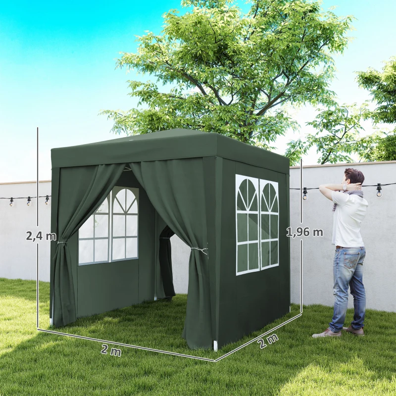 Outsunny Tonnelle de jardin extérieure tonnelle pliante pop-up réglable en hauteur protection UV 2 x 2 m vert foncé