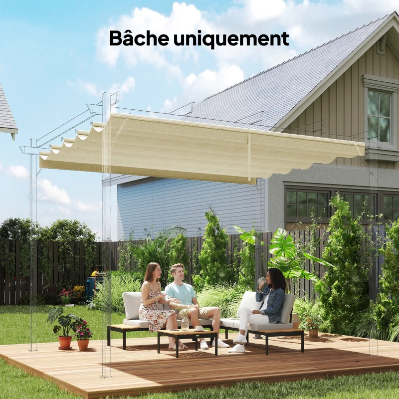 Outsunny Toile de toit pour pergola tonnelle rétractable de 3 x 3 m - toile uniquement 250 x 255 cm crème