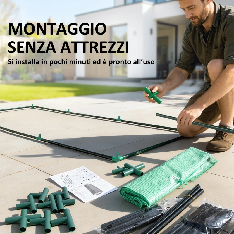 Outsunny Serra Piccola con 2 Finestrelle Laterali e Finestra Centrale, in Acciaio, PE e PP, 240x90x90 cm, Verde