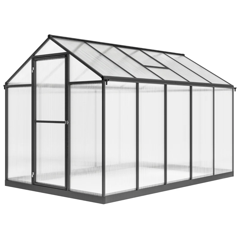Outsunny Serre de jardin en aluminium polycarbonate, serre avec fenêtres supérieures réglables 303x183x195cm transparent