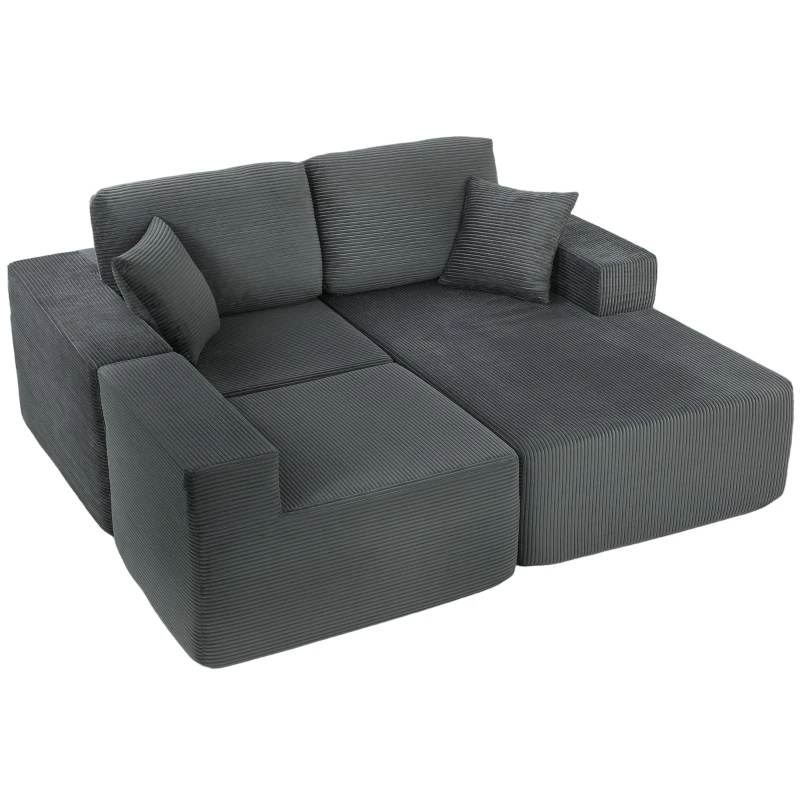 HOMCOM Modułowa narożna sofa, L-kształtna sofa-łóżko z głębokim siedziskiem, szerokimi podłokietnikami, 2 poduszki, ciemnoszary