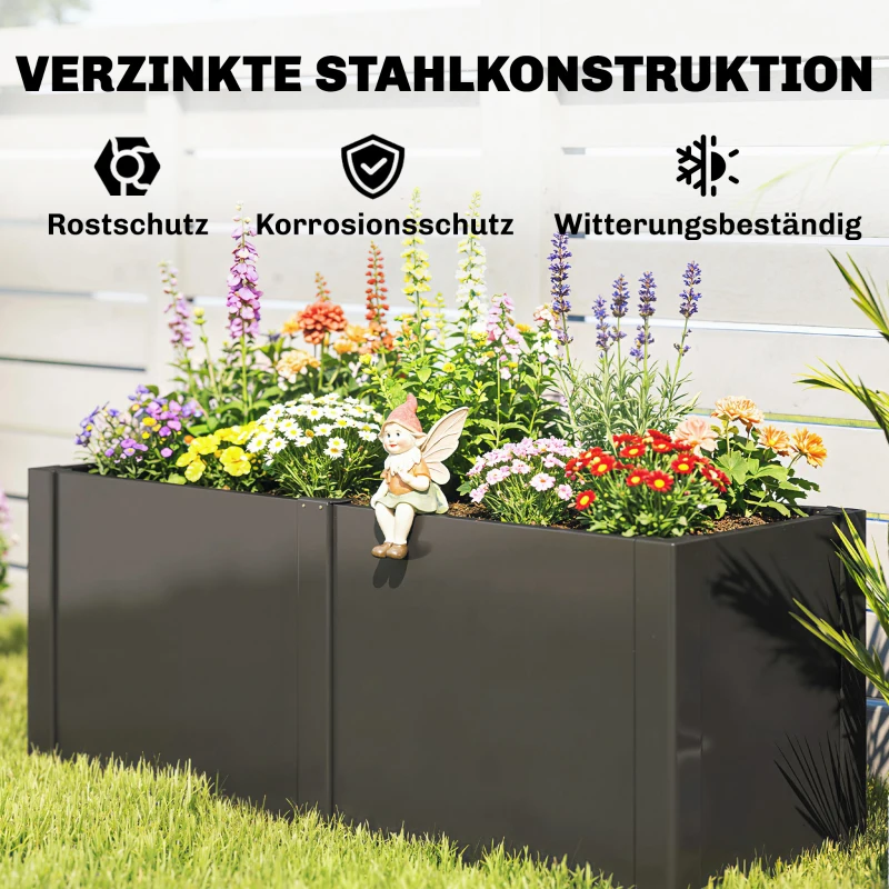 Outsunny metalen verhoogde plantenbak van gegalvaniseerd staal, 150 x 53 x 55 cm, met scheidingswand, zwart