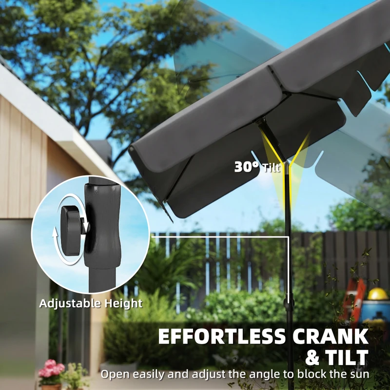 Outsunny Parasol rechthoekige balkonparasol met 3-voudige kanteling en draaimechanisme strandparasol met 8 ribben 183x122x222 cm donkergrijs