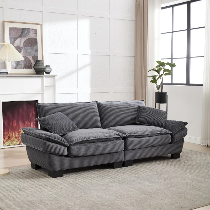 Modernes 2-Sitzer-Stoffsofa, für Wohnzimmer/Schlafzimmer/Büro, 224 x 81 x 81 cm, Dunkelgrau