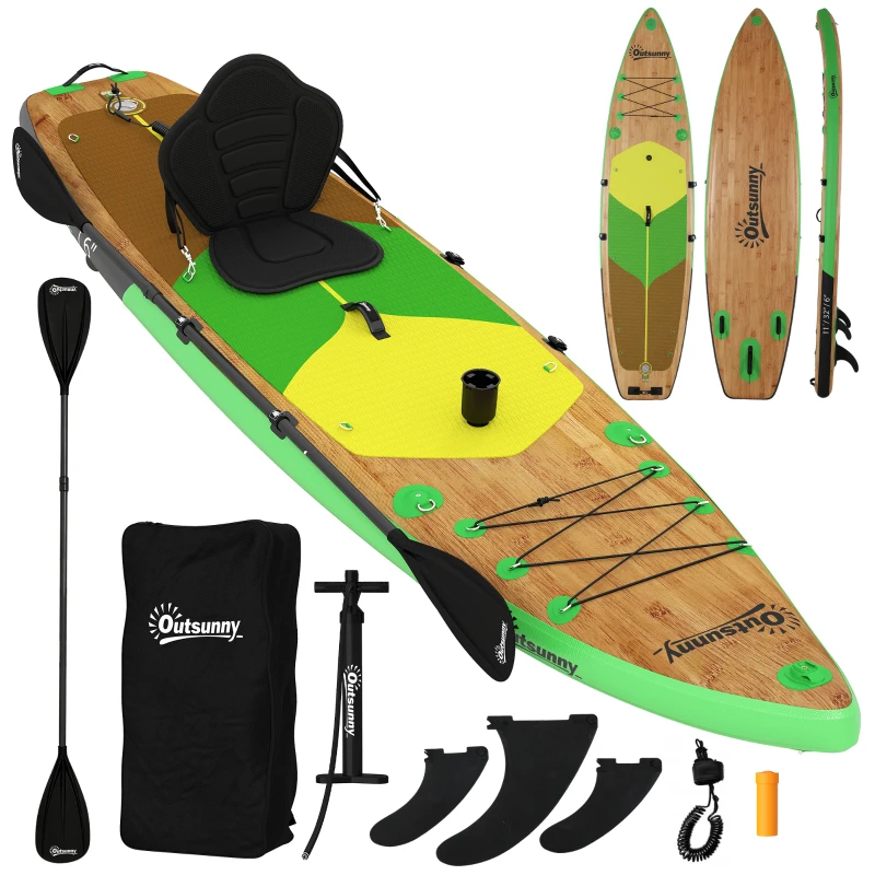 Outsunny Extra Long 335 cm Inflatable SUP Paddle Board with Seat, Convertible Paddle, Fins, Pump and Backpack, 180 kg Capacity