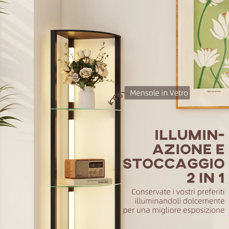 HOMCOM Lampada da Terra con 5 Ripiani e Luce LED, 3 Livelli di Luminosità e Interruttore a Pedale, Nero