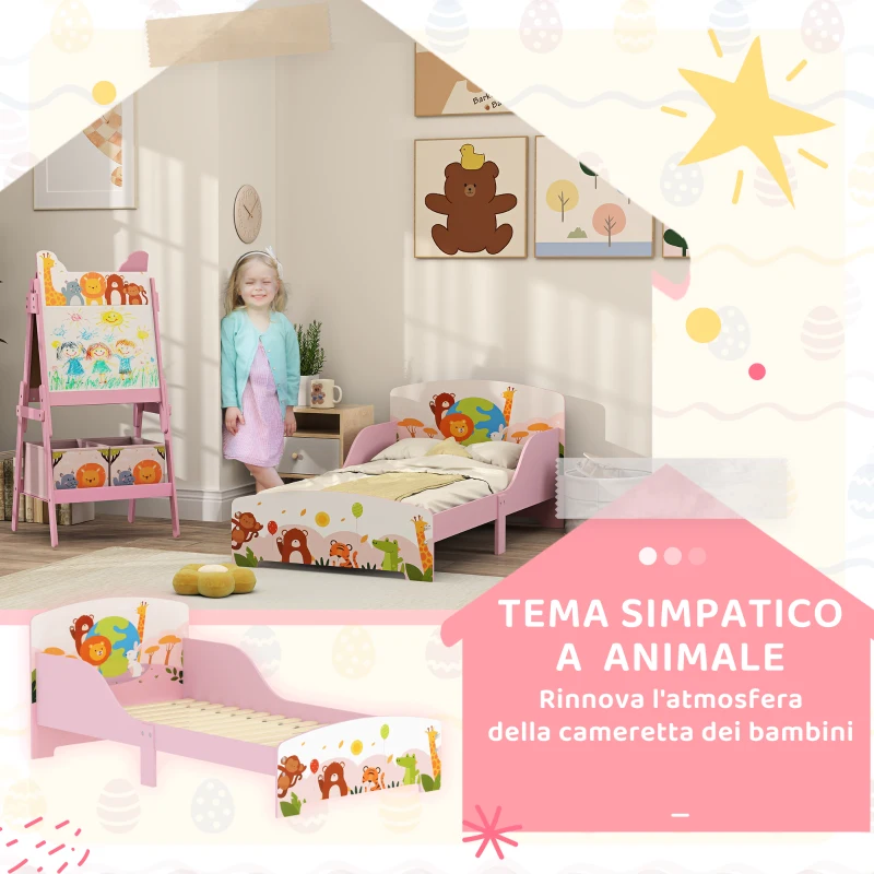 AIYAPLAY Lettino per Bambini 3+ Anni in Legno con Bordi Rialzati e Sponde di Sicurezza, 143x77x60 cm, Rosa