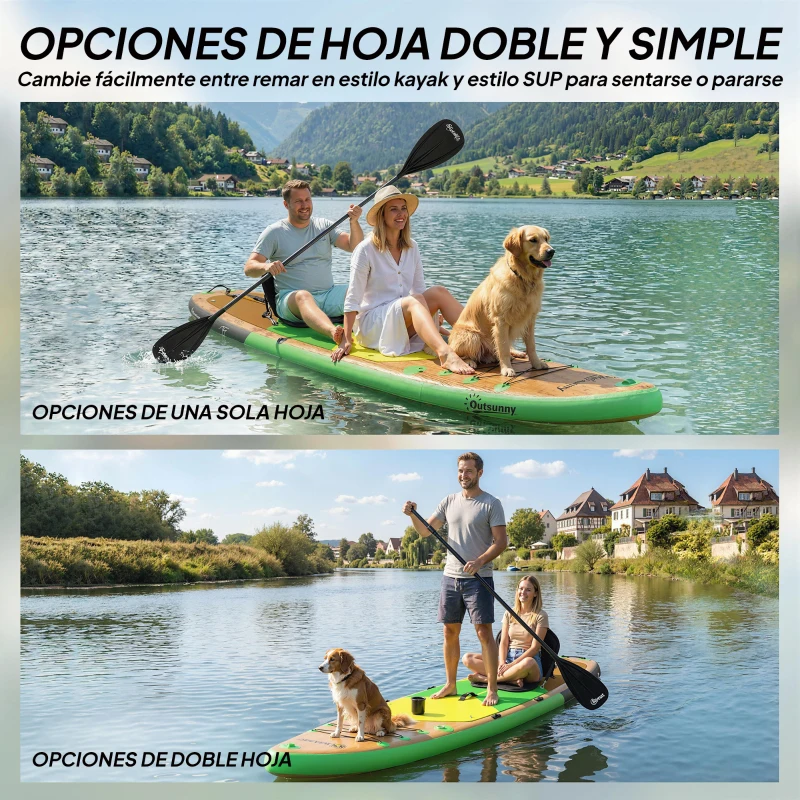 Outsunny Tabla Paddle Surf Hinchable SUP Extra Largo de 335 cm con Asiento Remo Convertible Aletas Bomba y Mochila Carga 180 kg