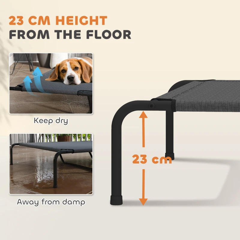 PawHut Podwyższone łóżko dla psa na zewnątrz, łóżko dla dużych psów, z siatką do prania, stalowa rama, 152 x 94 x 23 cm, Szare