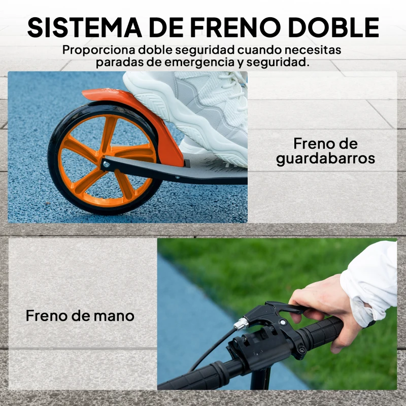 HOMCOM Patinete Plegable para Adultos y Niños de +14 Años Scooter con Manillar Ajustable 91,5x36,5x91-104 cm Rojo