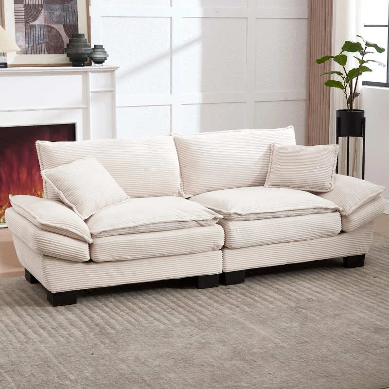 Modernes 2-Sitzer-Stoffsofa, für Wohnzimmer/Schlafzimmer/Büro, 224 x 81 x 81 cm, Beige