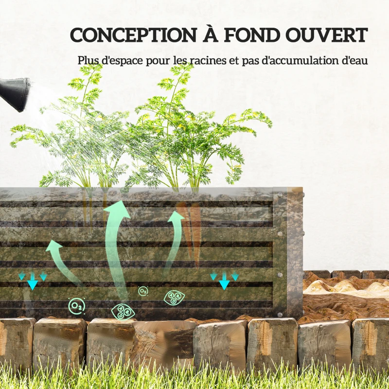 Outsunny Carré potager de jardin rectangulaire tôle d'acier ondulée 120 x 60 x 30,5 cm gris