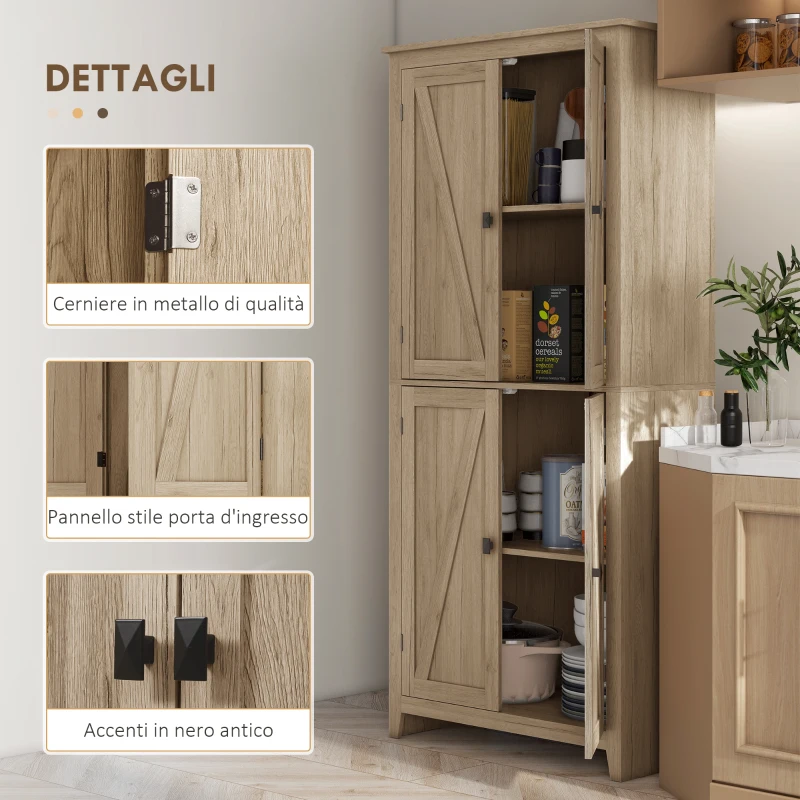 HOMCOM Mobile Cucina a 4 Ante con Mensole Regolabili e Base Rialzata in Legno 80x40x182cm