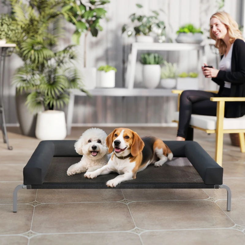PawHut Elevated Dog Bed with Removable Bolsters, Raised Dog Bed for Large Breeds, Portable Indoor & Outdoor Pet Cots, Black