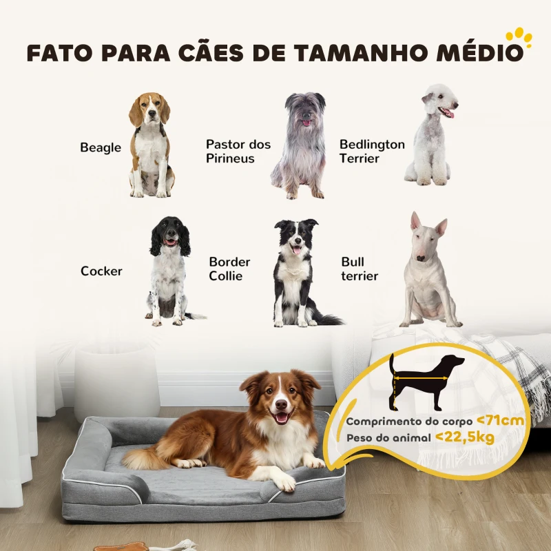 PawHut Cama para Cães com Base Antiderrapante Capa Lavável 91,5x68,5x16,5 cm Cinza