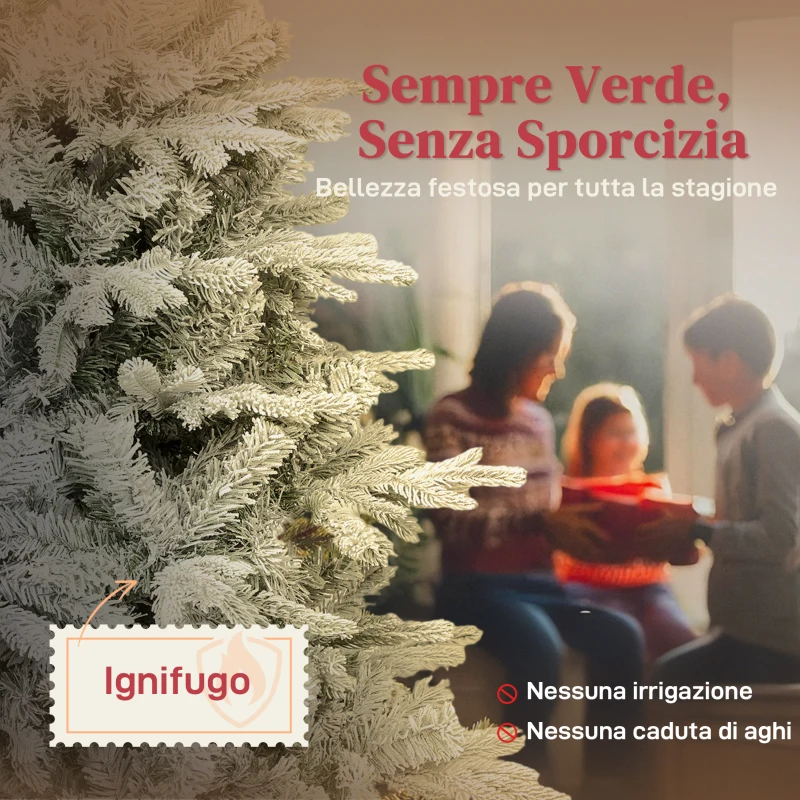 HOMCOM Albero di Natale Innevato Alto 180 cm con Rami Realistici e Base in Metallo Pieghevole