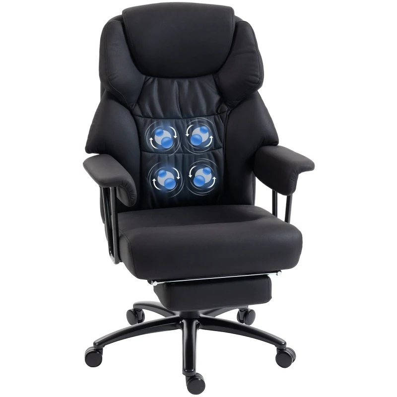 HOMCOM 3D Kneedmassage Bureaustoel met Voetsteun, Verstelbare Computerstoel met Hoge Rugleuning, Leathaire Bekleding, Zwart