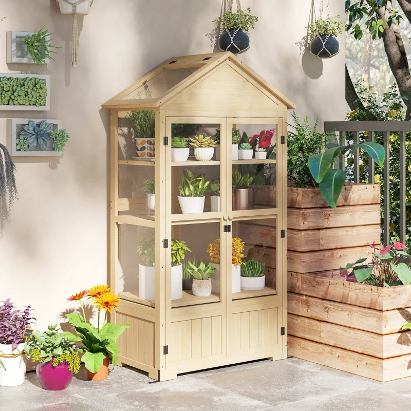 Outsunny Kas met Plank, Transparante Behuizing, Dakraam, Vergrendelbare Deur, Acryl, Houten Frame, 100x56,5x178 cm(m-10)