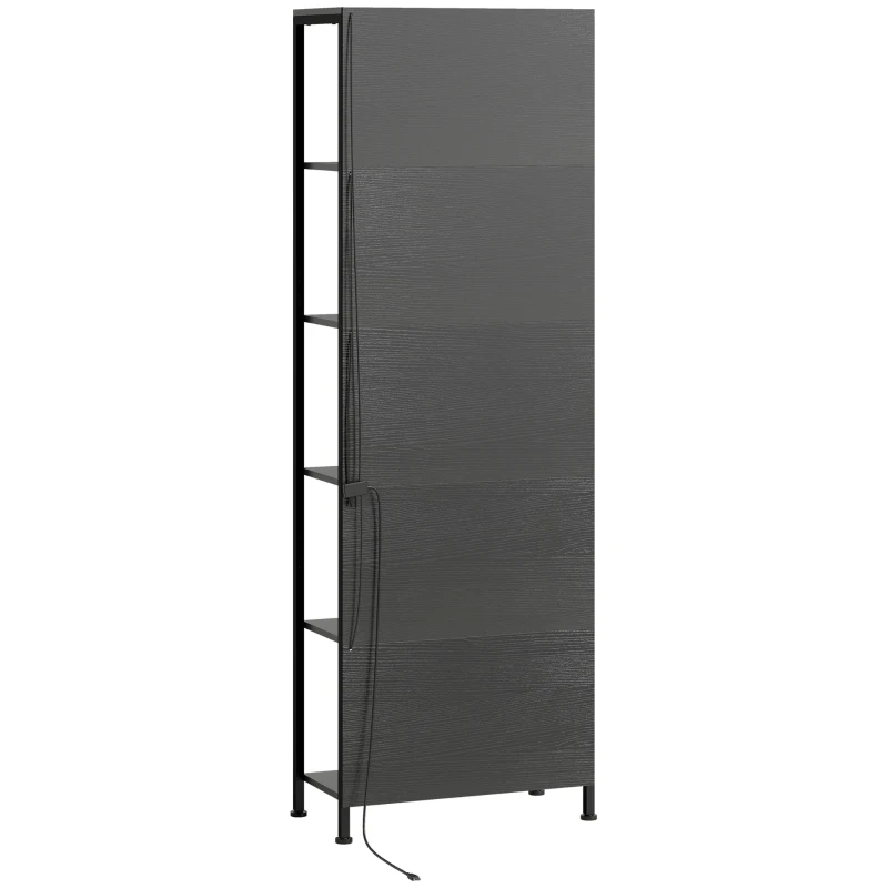 HOMCOM Bibliotecă Verticală cu 5 Rafturi, Iluminată cu LED-uri în 7 Culori, Design Slim pentru Sufragerie, Dormitor și Birou, 60x30x179 cm, Negru