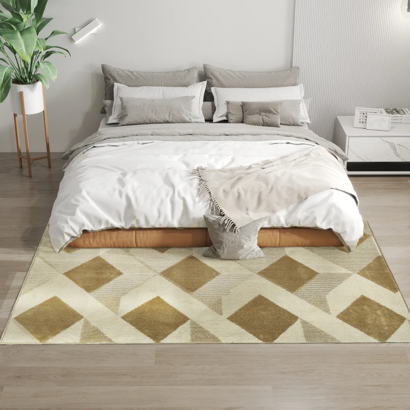 HOMCOM Tapis salon 120 x 170 cm poils courts lavable en machine hypoallergénique pour salon, chambre à coucher, bureau, châtain