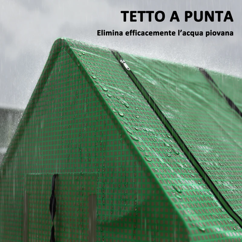 Outsunny Serra Piccola con 2 Finestrelle Laterali e Finestra Centrale, in Acciaio, PE e PP, 240x90x90 cm, Verde