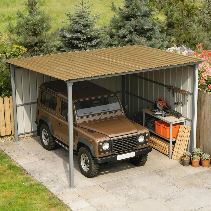 Outsunny Lot de 12 Panneaux de Toiture en Acier Galvanisé 7 m² pour Abri de Jardin Remise 129x45 cm Bois naturel