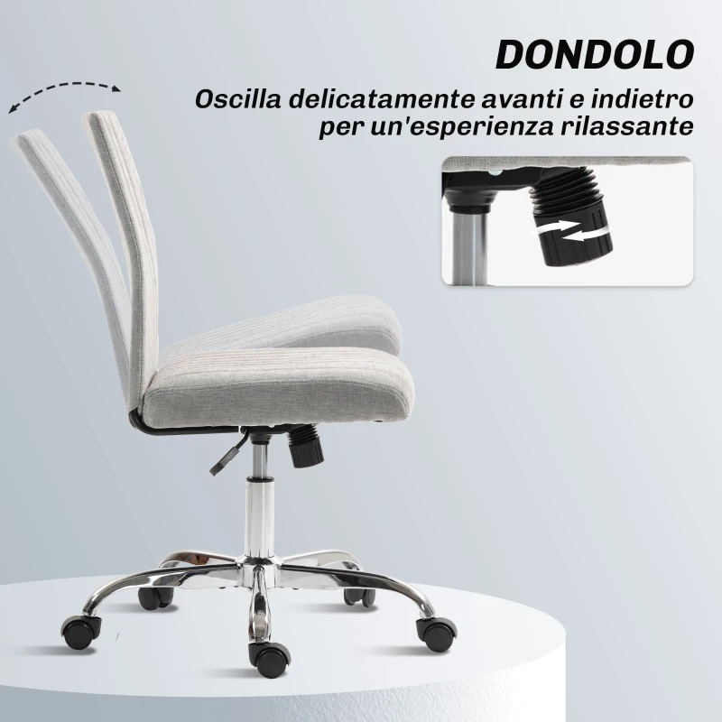 HOMCOM Sedia Ufficio Senza Braccioli con Altezza Regolabile e Seduta Girevole, Rivestimento in Tessuto, Grigio