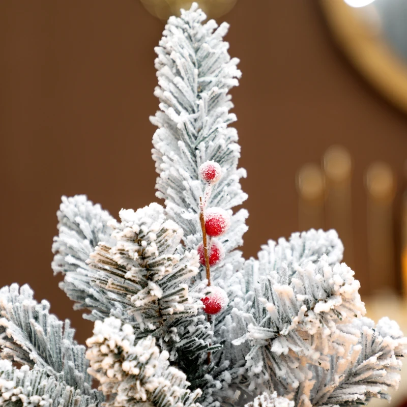 HOMCOM Albero di Natale Piccolo Alto 60 cm con 72 Rami Innevati, Pigne e Bacche Rosse, Verde