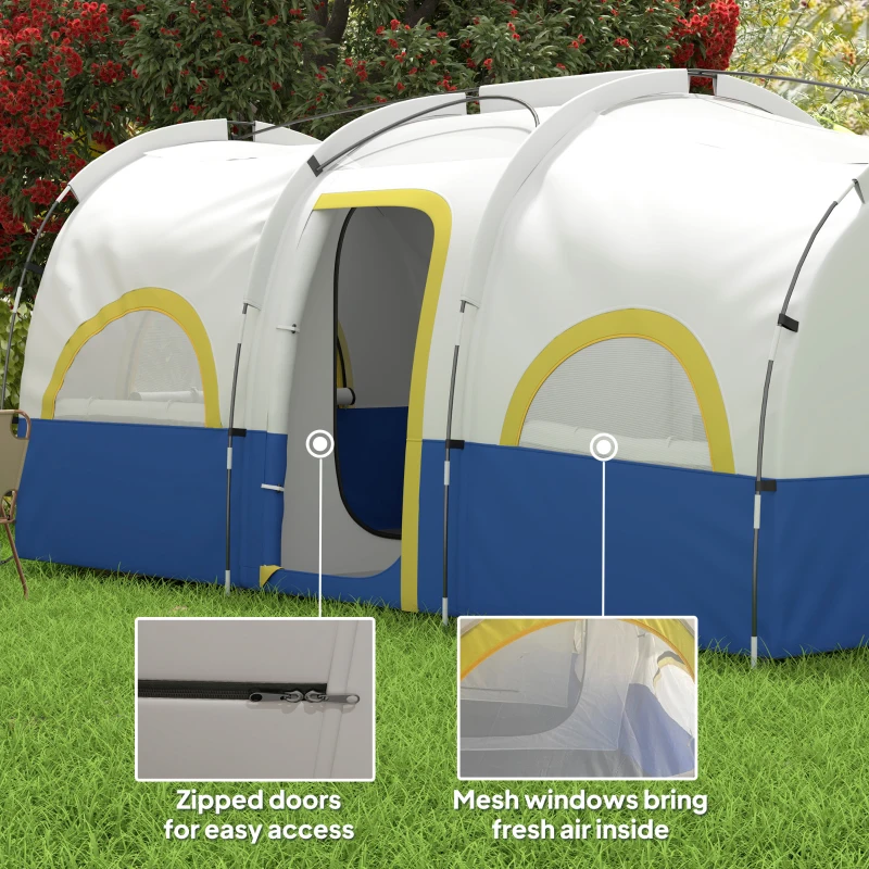 Namiot tunelowy 6-osobowy, wodoodporny, 3 pomieszczenia, siatka