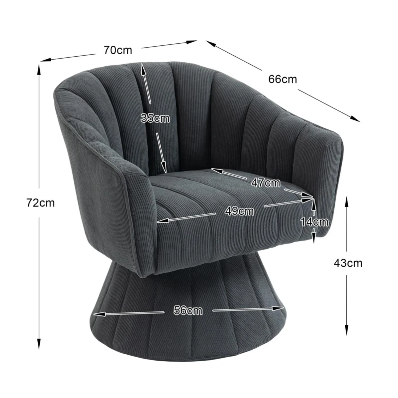 360°-Drehstuhl mit ergonomischer, umschließender Rücken- und Armlehne, 70 x 66 x 72 cm, Dunkelgrau