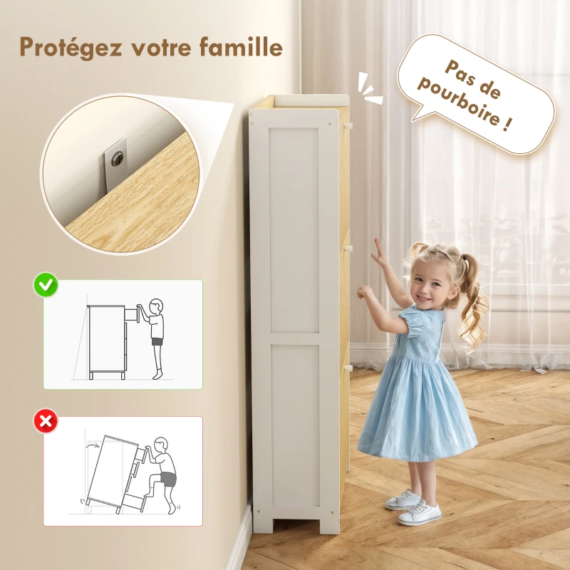 HOMCOM Meuble à chaussures 18 paires avec 3 tiroirs rabattables, portes en bambou à lattes, 60x24x118cm, blanc et bois naturel